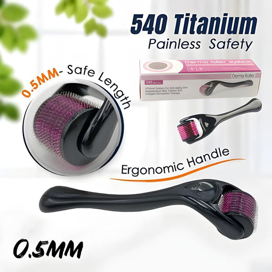 540 Titanium Derma Roller 0.5mm – Skin Rejuvenation & Hair Growth Tool